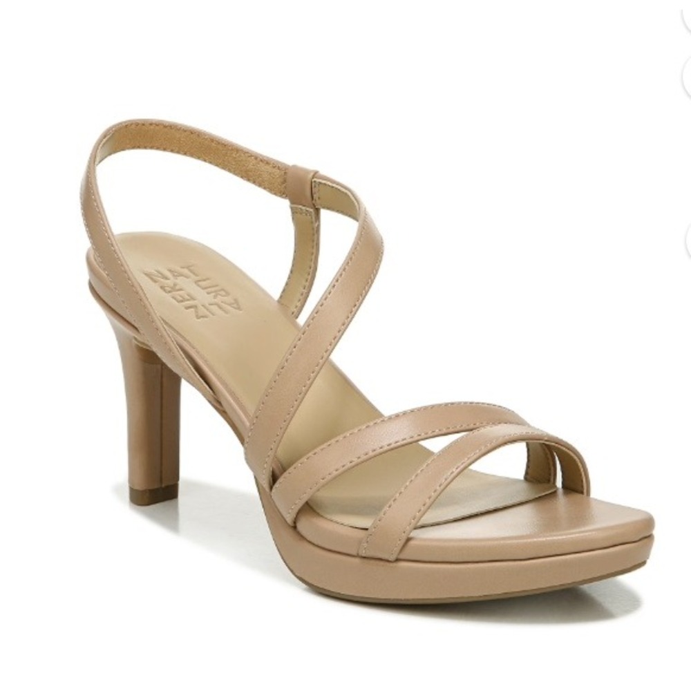 Naturalizer Brenta Women's 11M Tan Beige Leather Heels Sandals Strappy Shoes NEW